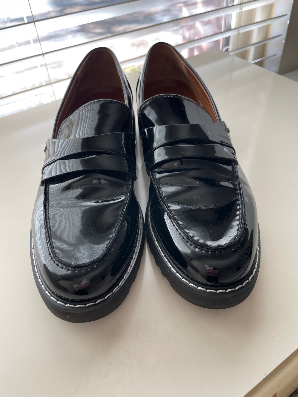 Franco Sarto Women's Black Patent Leather Penny Loafers